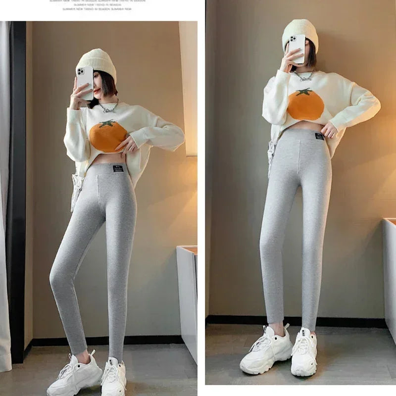 Winter Leggings Thick Thermal Pants High-waisted Leggings Women's Threaded Leggings Comfortable Stretch Leggings Black Thin