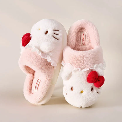 Autumn Winter Hello Kitty Slippers For Women Plush Cute Sanrio Home Warm Cotton Slippers Cartoon Home Indoor Shoes Gifts