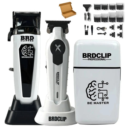 Hair clippers set with attachments on a white background