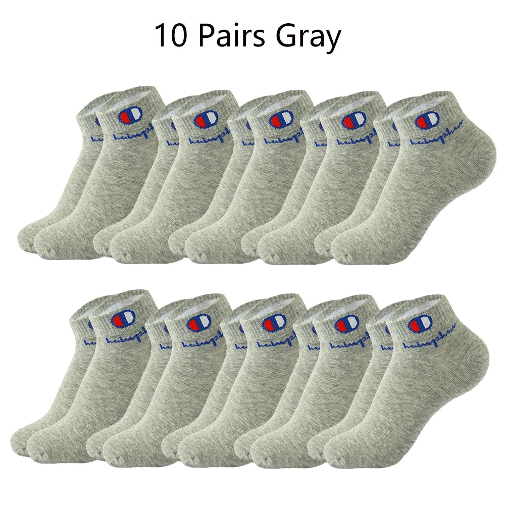 5/10/20 Paar Herren Knöchelsocken Baumwolle Klassische Markenmode Schwarz-Weiße Socken Atmungsaktive Mesh Sportsocken für den Sommer