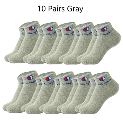 5/10/20 Paar Herren Knöchelsocken Baumwolle Klassische Markenmode Schwarz-Weiße Socken Atmungsaktive Mesh Sportsocken für den Sommer