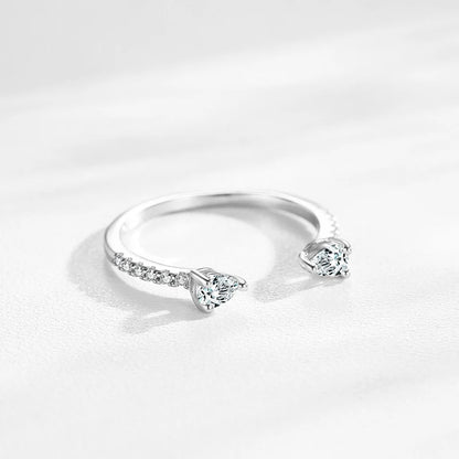 Ailmay Solide 925 Sterling Silber Wassertropfen Form Funkelnder Zirkonia Verstellbarer Fingerring für Frauen Mädchen Geburtstagsfeier Schmuck Geschenk