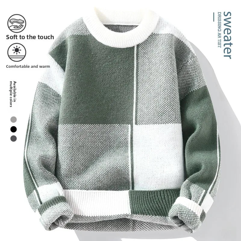 Lockere Passform Rundhals-Strickpullover für Herren Lässig Stilvoll Bequem Atmungsaktiv Warm Herbst Winter Unterziehpullover