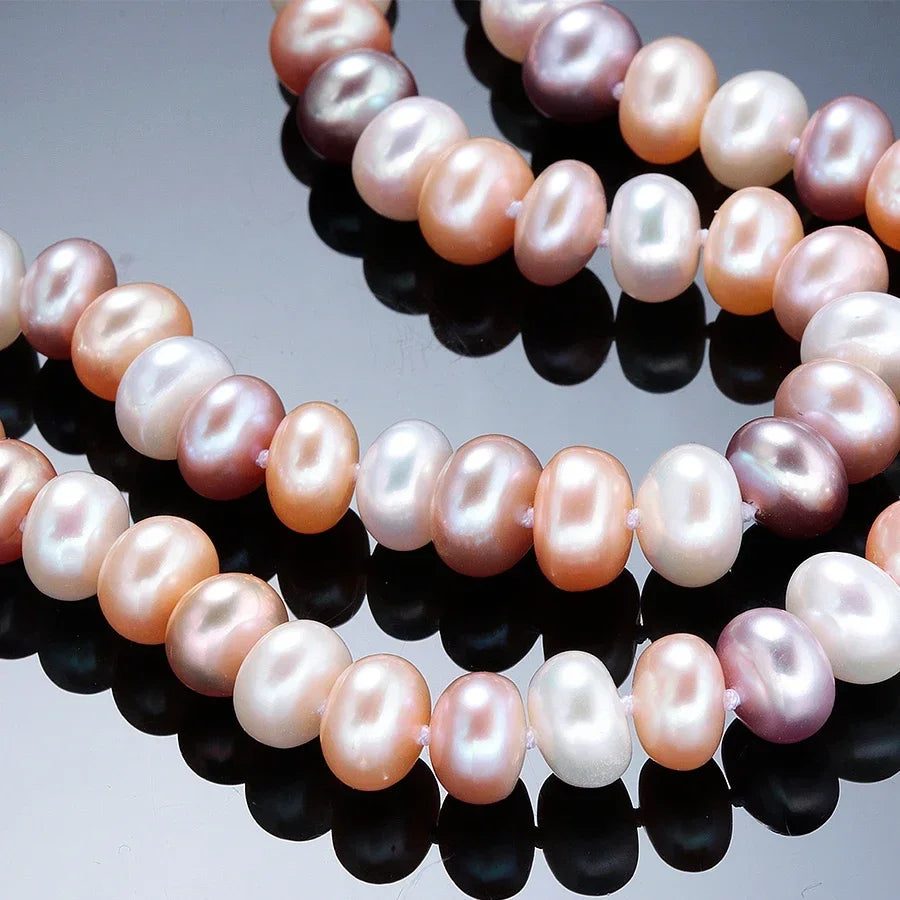 YWYC 7-10mm Bread Bead Freshwater Pearl Necklace for Women Colorful Mix Color 925 Sterling Silver Clasp Necklaces Jewelry Gift