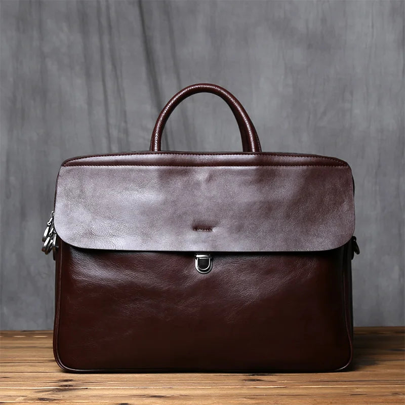 Echtes Leder Herren Aktentasche Vintage Natur Rindsleder Handtasche Große Kapazität Umhängetasche Lässige Mode Computertasche