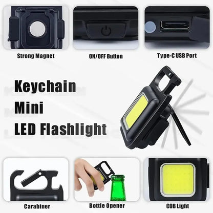 Mini LED Keychain Flashlight Aluminum Alloy USB Charging Portable COB Light for Camping Outdoor Work Fishing