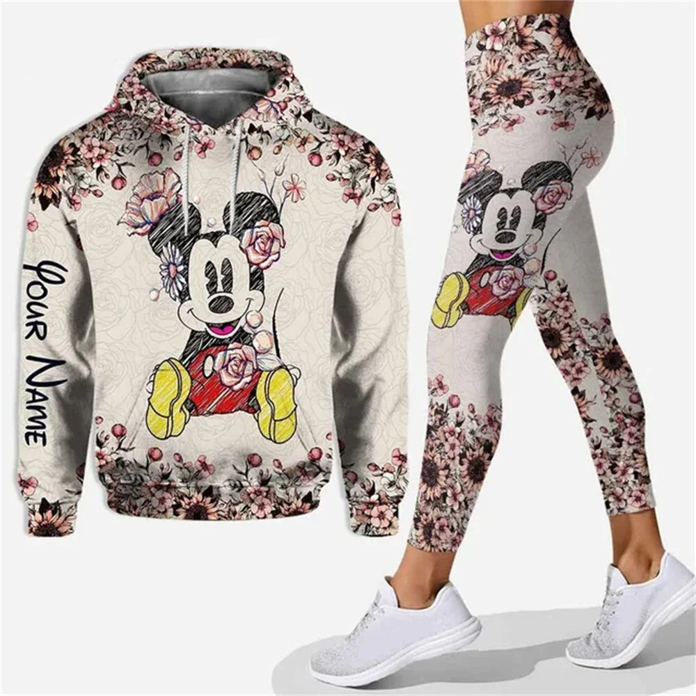 Customized Name Mickey Hoodie Women Hoodie Set Mickey Yoga Pants Sweatpants Women Disney Yoga Hoodie Leggings Fashion Sportswear