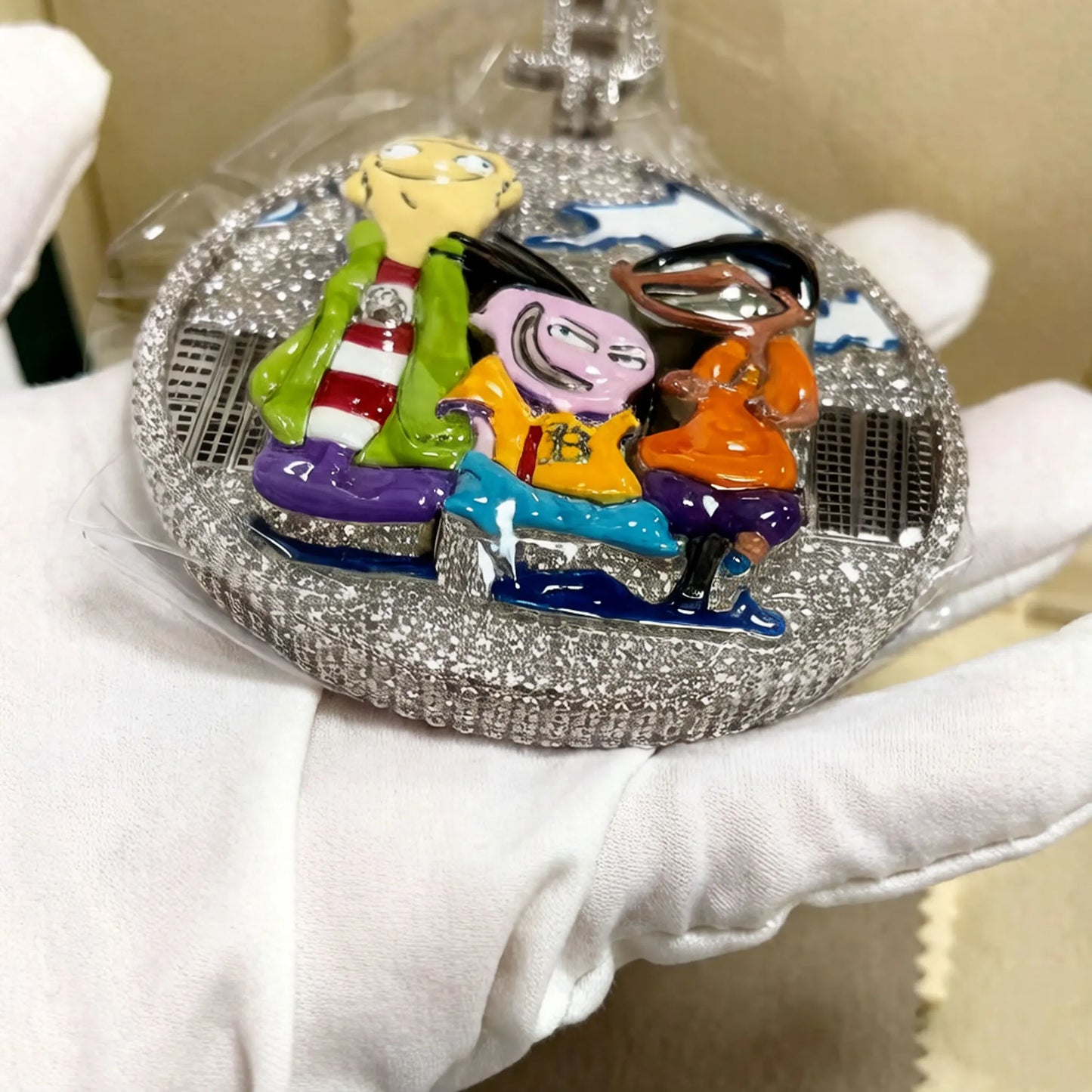 Hand Crafted Art Cartoon Trio Pendant Colored Enamel Silver Color CZ Necklace Jewelry
