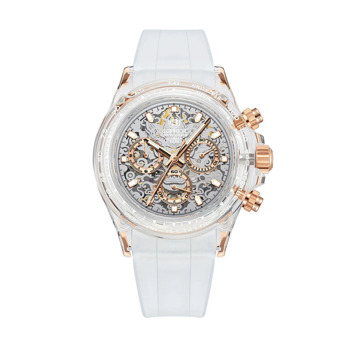 CEBRODZ Chronograph High-transparency Crystal Sapphire Mechanical Watch for Men Luxury Lightweight Men's Wristwatches 165122A