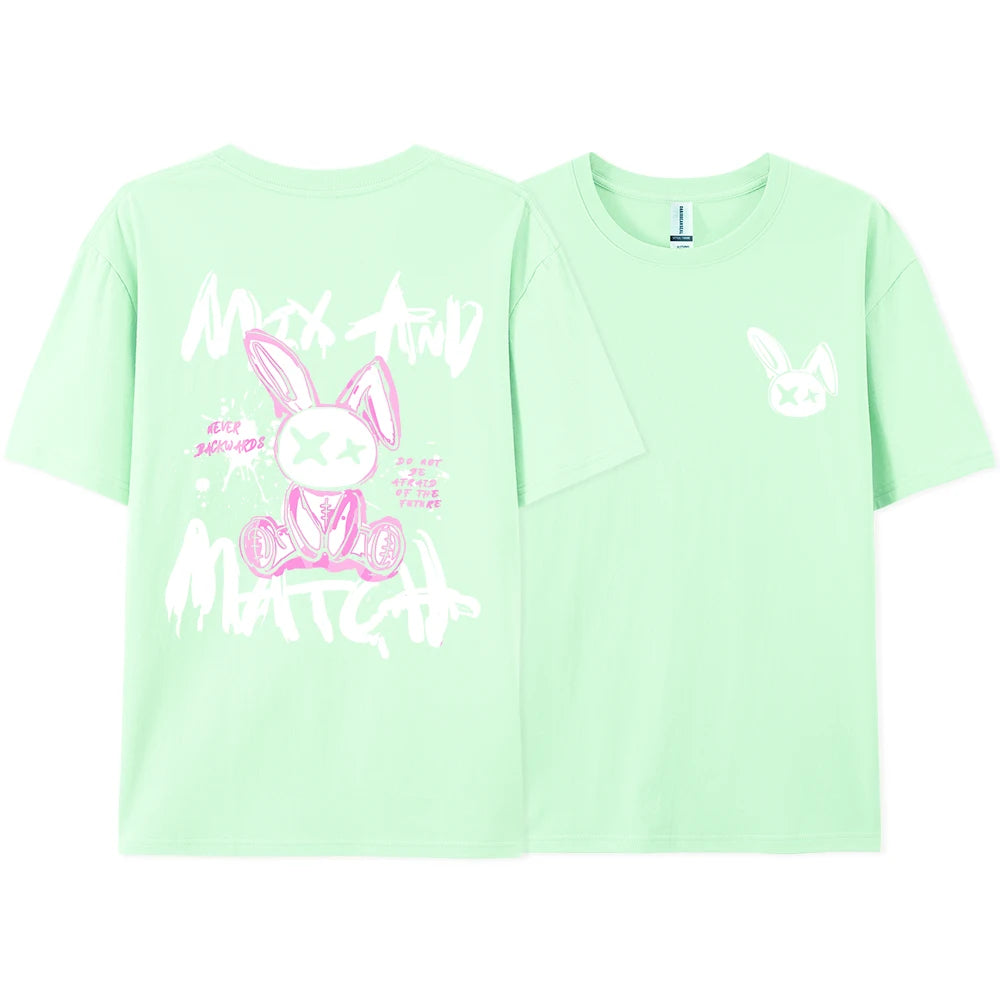 Pink Ragdoll Rabbit Harajuku Print T-Shirt Men Loose Oversize  Clothing Hip Hop Casual Short Sleeve S-XXXL Cotton T-Shirt Couple