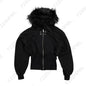 Aesthetic Women's Fur Collar Hoodie Sexy Slim Chic Casual Solid Color Cardigan Sweatshirt Goth Punk Rock Streetwear