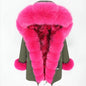 MAOMAOKONG Marken Lange Winterjacke Damen Oberbekleidung Dicke Parkas Natur Echtfuchsfellkragen Mantel Kapuze Rosa Weibliche Kleidung