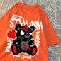 Explodierende schwarze Puppenbär-Männer-Frauen-T-Shirts Hochwertige Baumwolltops Sommer Locker T-Shirts Einfachheit Atmungsaktive Streetwear
