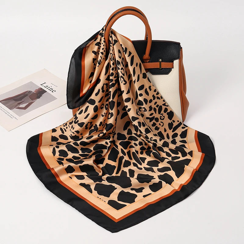 Luxury Print Satin Silk Square Scarf for Women Shawl Hijab Neckerchief Female Hair Ribbon Headband Fashion Wrap Bandana 2023 New