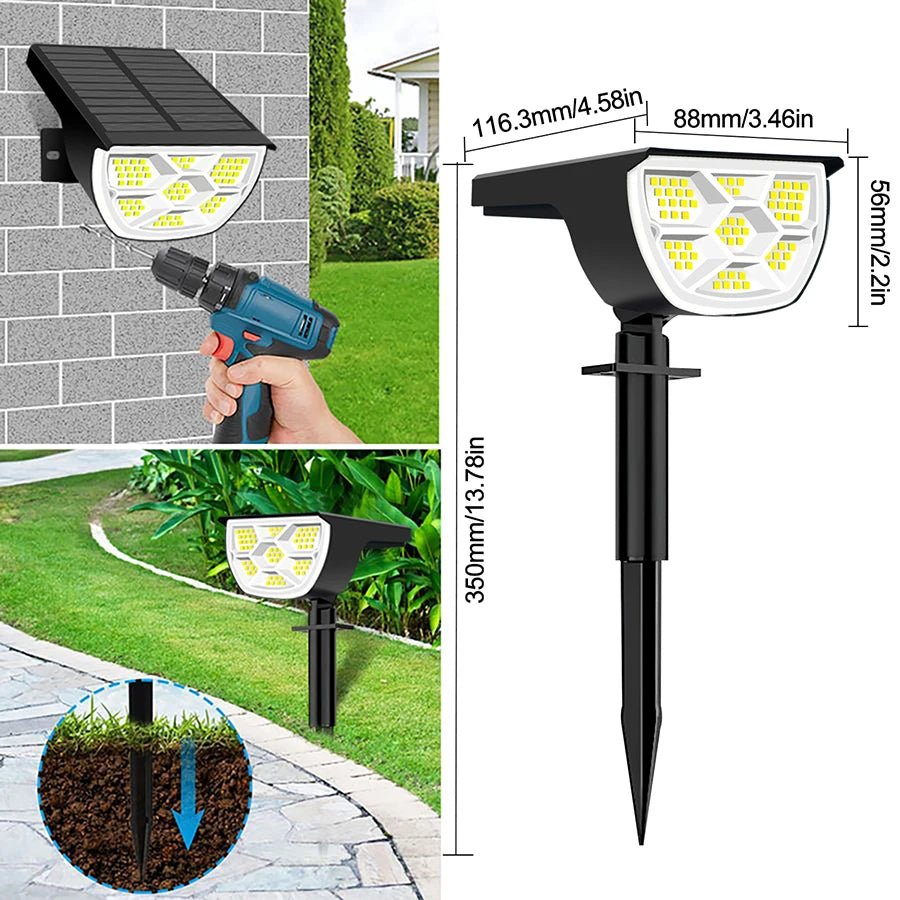 Outdoor 72/68 LED Solar-Landschaftsstrahler IP65 Wasserdichtes Solarlicht mit 3 Modi Solar-Gartenbeleuchtung für den Außenbereich