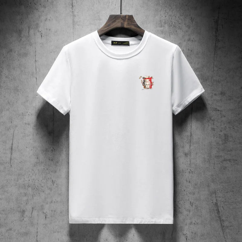2025 Trendy Brand Summer Society Guy Cartoon Bear Half-sleeved Men's and Women's Silk Cotton Short-sleeved T-shirt Trendy Top
