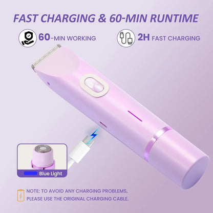 Electric Razors for Women 2 in 1 Electric Shaver for Pubic Hair Trimmer IPX7 Waterproof Wet&Dry Use Bikini Shaver for Body