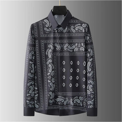 Luxury men's long-sleeved shirt printed shirt fashionable casual popular mid-century retro plus size men's clothing XS-6XL