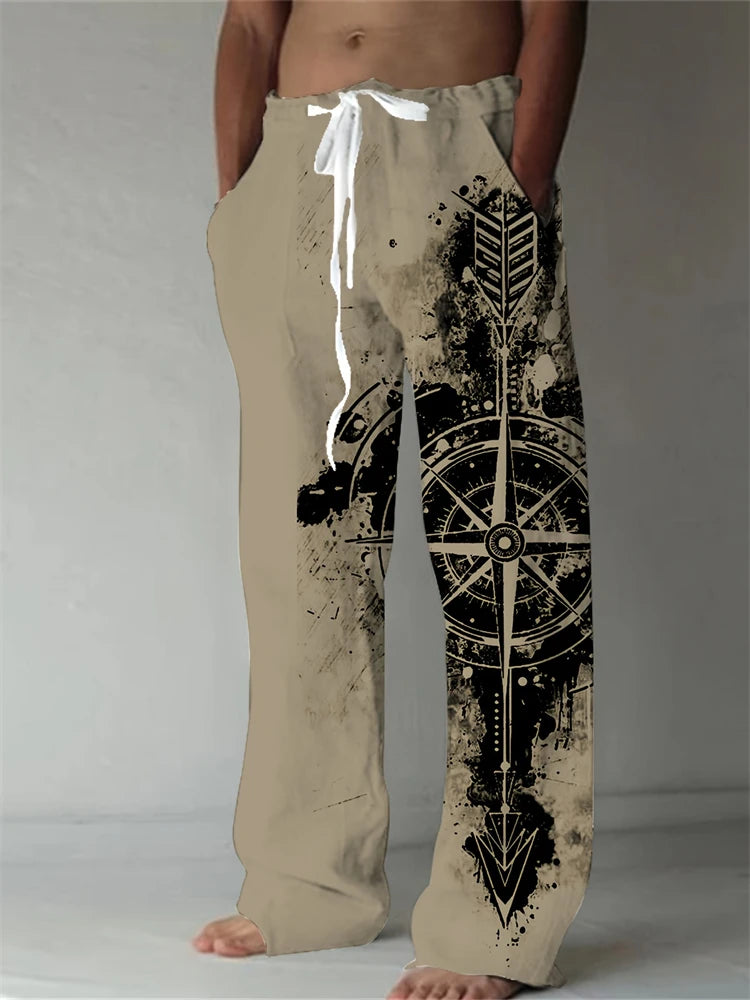 2025 Summer New Men's Casual Pants 3D Retro Shabby Print Beach Pants 100% Polyester Fiber Lightweight Stretch Cord Sweatpants