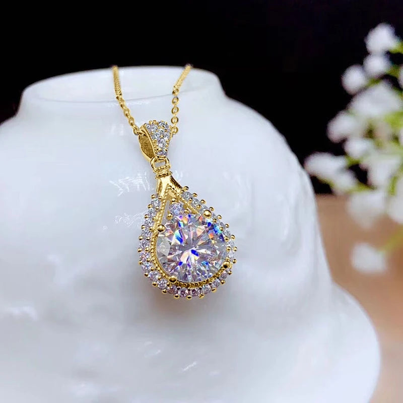 Moissanite Water Drop Necklace Pendant Female Jewelry Certified 925 Sterling Silver Anniversary Gift