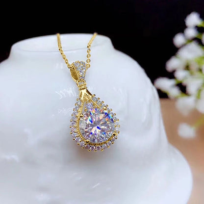 Moissanite Water Drop Necklace Pendant Female Jewelry Certified 925 Sterling Silver Anniversary Gift