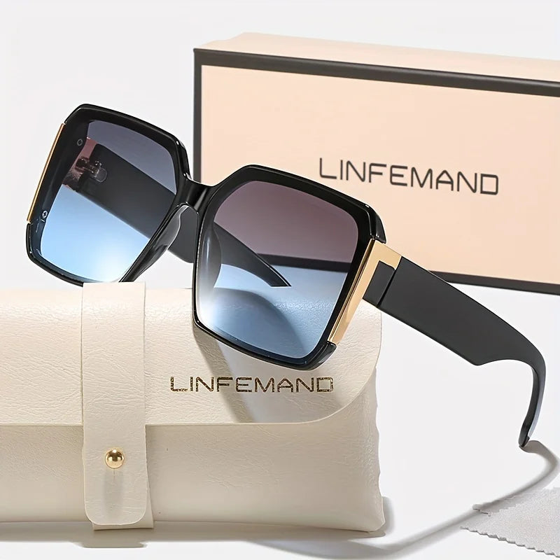 LINFEMAND Fashion Large Frame Decoration Glasses for Women UV400 Sunglasses Set Summer Dance Party Holiday Gift