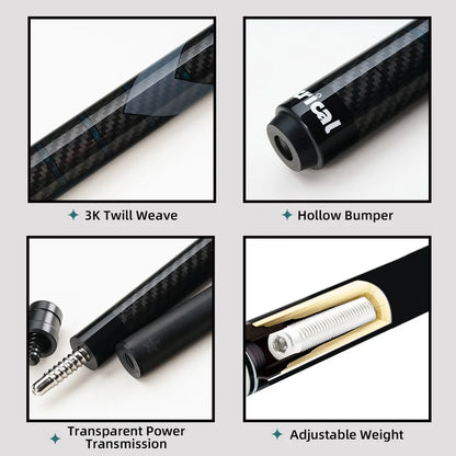 Crical Carbon Fiber Pool Cue Stick Carbon fiber Billiard Cue Stick Kit  low deflection 3/8*8 joint with billar Cases