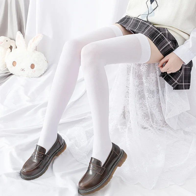 Velvet Over-Knee Thigh High Socks – Anti-Slip White