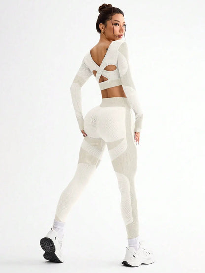 2pcs Hot-selling New Sports Tight Running Breathable Seamless Yoga Suit Women's Outdoor Fitness Suit Women's