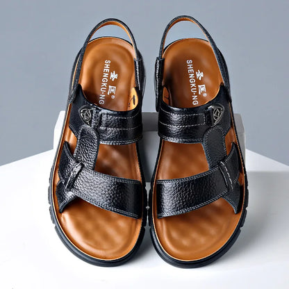 Große Größe 49 Sommer Spaltleder Strandsandalen Herrenschuhe Große Größe 49 50 Ledersandalen für Herren Weiche Outdoor-Wanderschuhe für Männer
