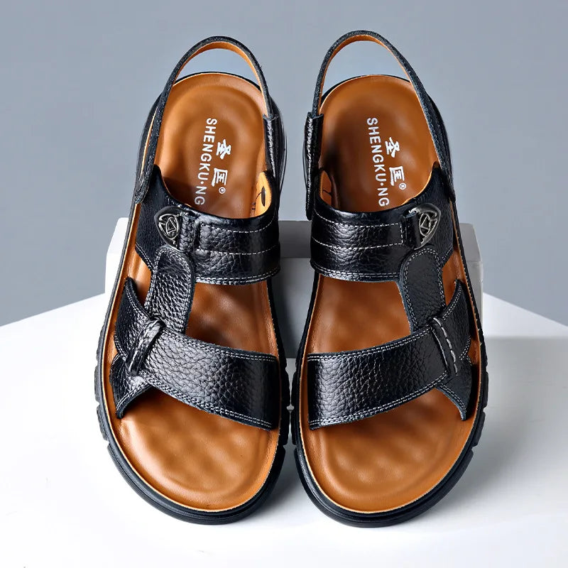Große Größe 49 Sommer Spaltleder Strandsandalen Herrenschuhe Große Größe 49 50 Ledersandalen für Herren Weiche Outdoor-Wanderschuhe für Männer