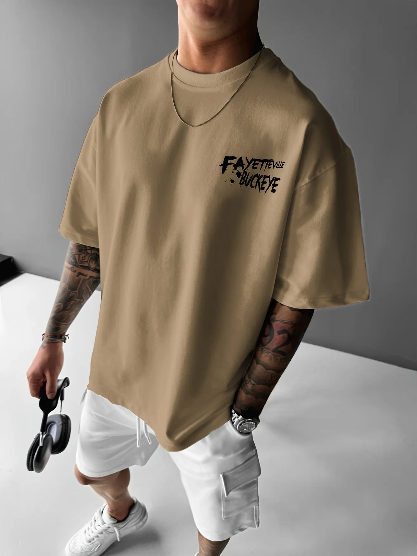 Heiß begehrtes, modisches Herren-T-Shirt mit Teddybär-Goldkette, bedruckt, atmungsaktiv, Rundhalsausschnitt, für Sommer, Outdoor, Streetwear