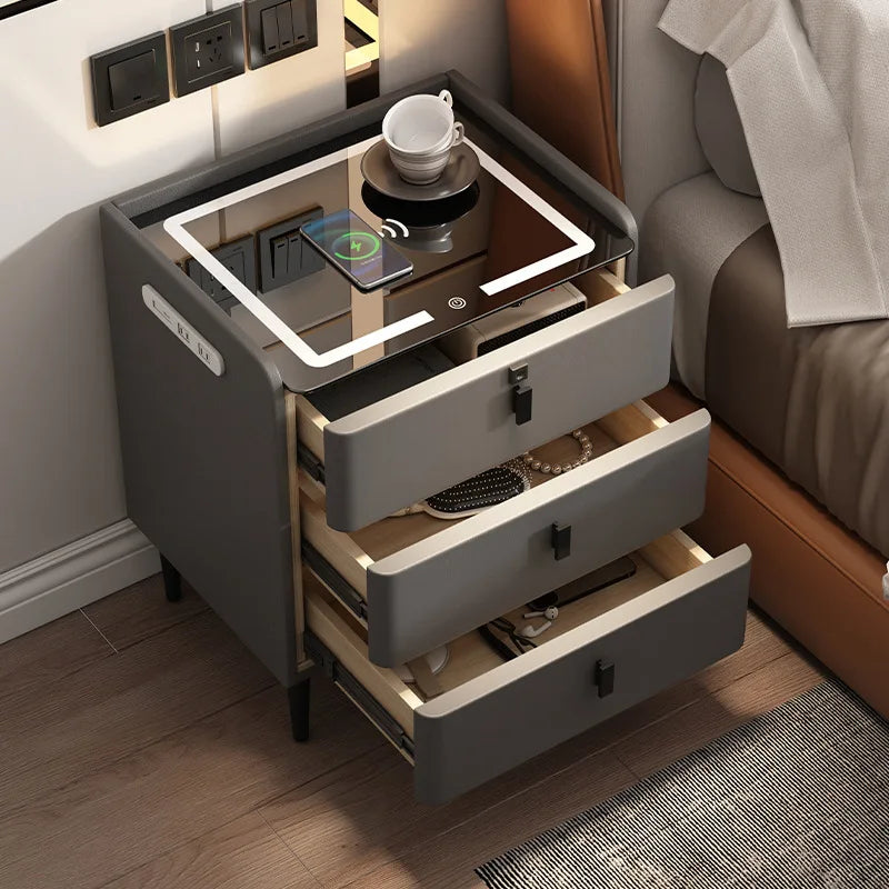Smart Bedside Table Simple Modern Multifunctional Wireless Charging Solid Wood Audio Fingerprint Lock Bedroom Storage Cabinet