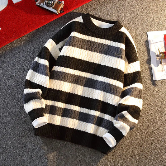 Men's Contrast Color Lantern Sleeve Knit Pullover Sweater