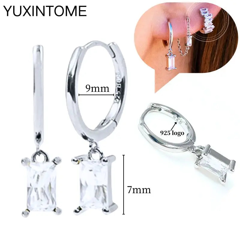925 Sterling Silver Ear Needle Fashion Hoop Earrings White Crystal Luxury Women's Silver Earrings Wedding Women's Jewelry Gift