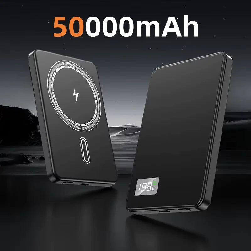 50000mAh Portable Magnetic Wireless Power Bank PD Fast Charging External Battery Electronic Display For iPhone Samsung