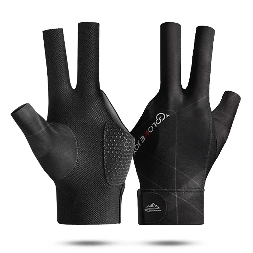 Offene Finger Billardhandschuhe Atmungsaktives Polyester Snooker-Poolhandschuhe Verstellbarer Klettverschluss Glatt Weich Leicht Amateurtraining
