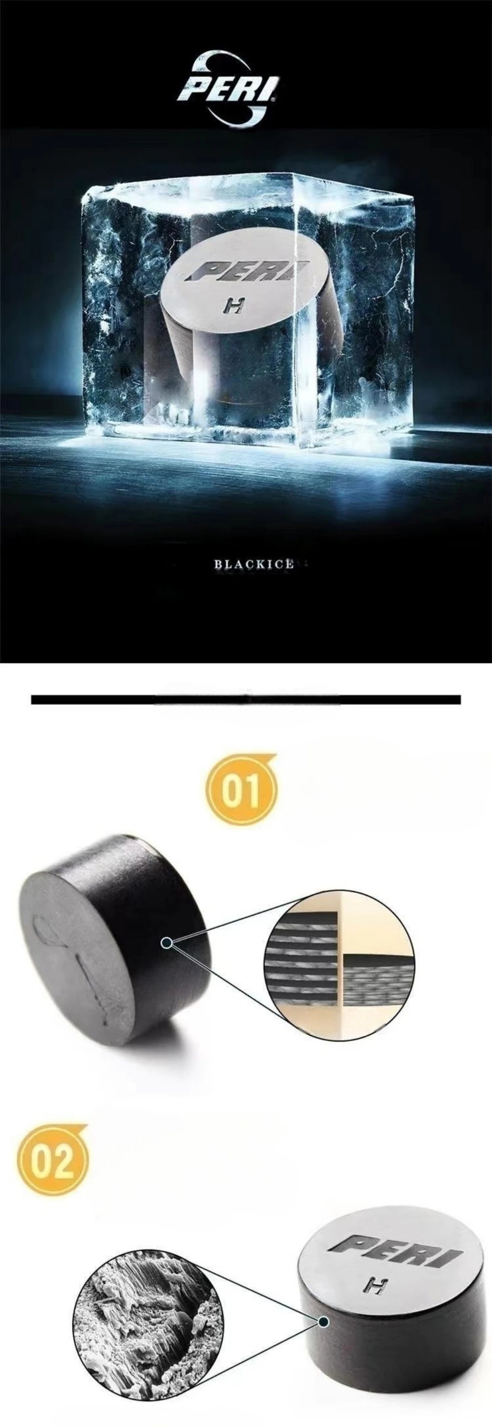 PERI Professional Black ICE Billard Queue-Spitze 14mm-Härte S/M/H