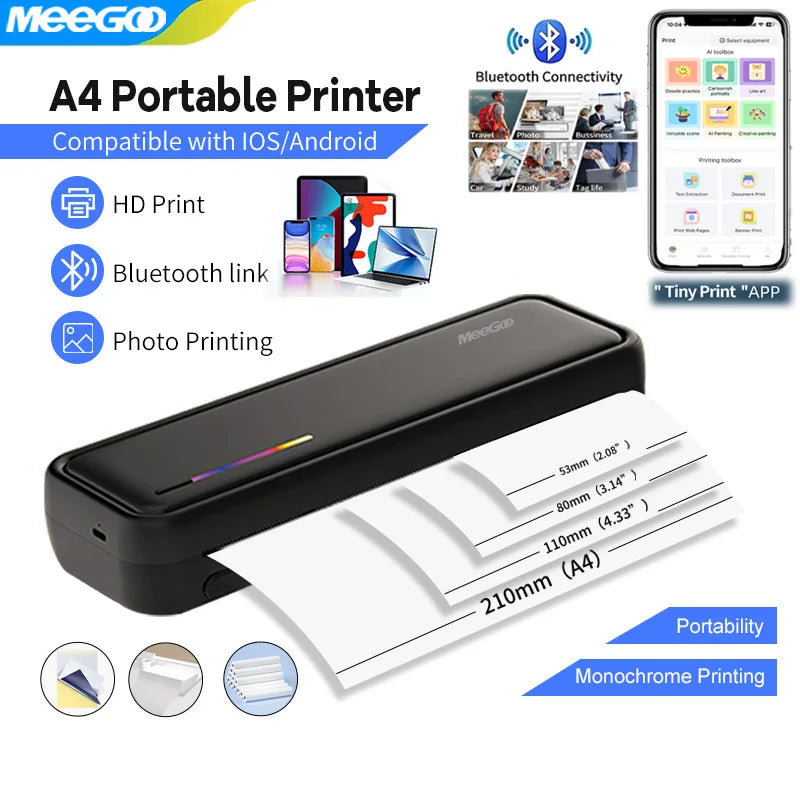 Portable A4 Bluetooth Thermal Printer for Office & Travel