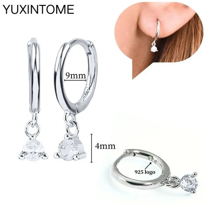 925 Sterling Silver Ear Needle Fashion Hoop Earrings White Crystal Luxury Women's Silver Earrings Wedding Women's Jewelry Gift