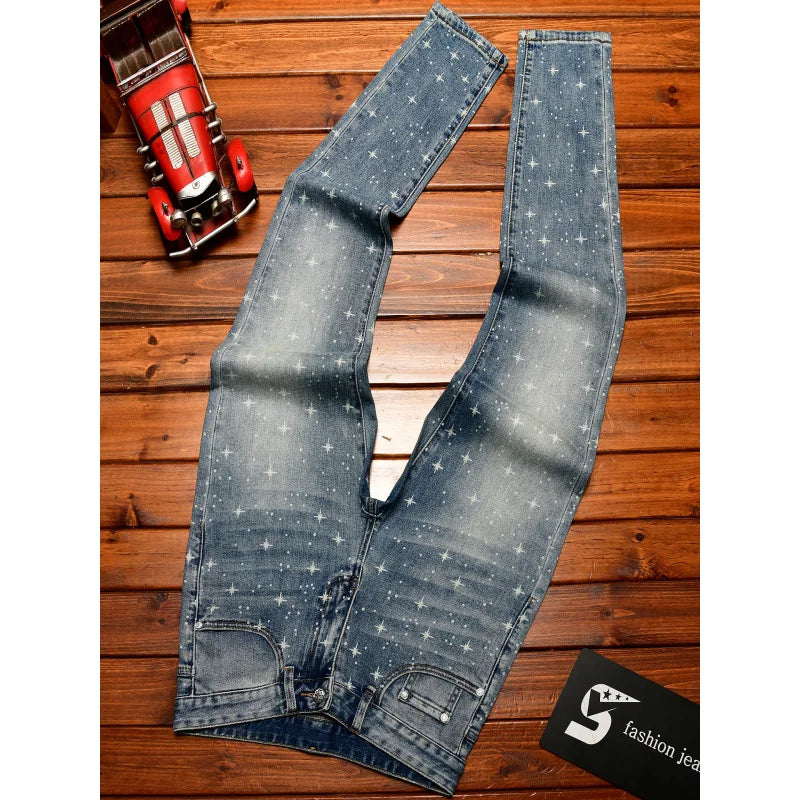 Men's Flash Print Slim Luxury Jeans | Elastic