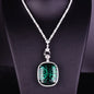 Luxury Rectangle Shape Green Cubic Zirconia Pendant Necklaces Temperament Elegant Women's Wedding Anniversary Party Jewelry