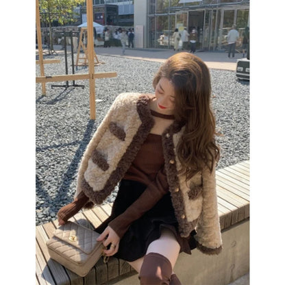 Warm ort Lamb Fur Jaet Women's Autumn Winter Thiened Korean Loose Sle Top Button Design Commute Sle Ladies Coat
