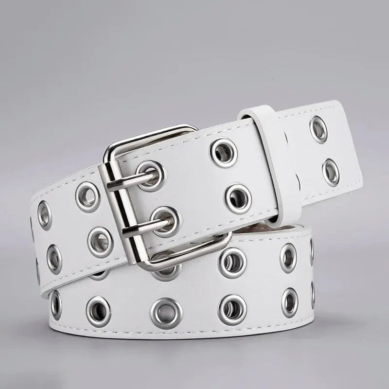 1pc Women's Belt Trend Simple Double Hole Men Belt Punk Hip Hop Rock Style Subculture Y2K Belt Punch Free Belt for Men and Women