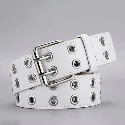1pc Women's Belt Trend Simple Double Hole Men Belt Punk Hip Hop Rock Style Subculture Y2K Belt Punch Free Belt for Men and Women