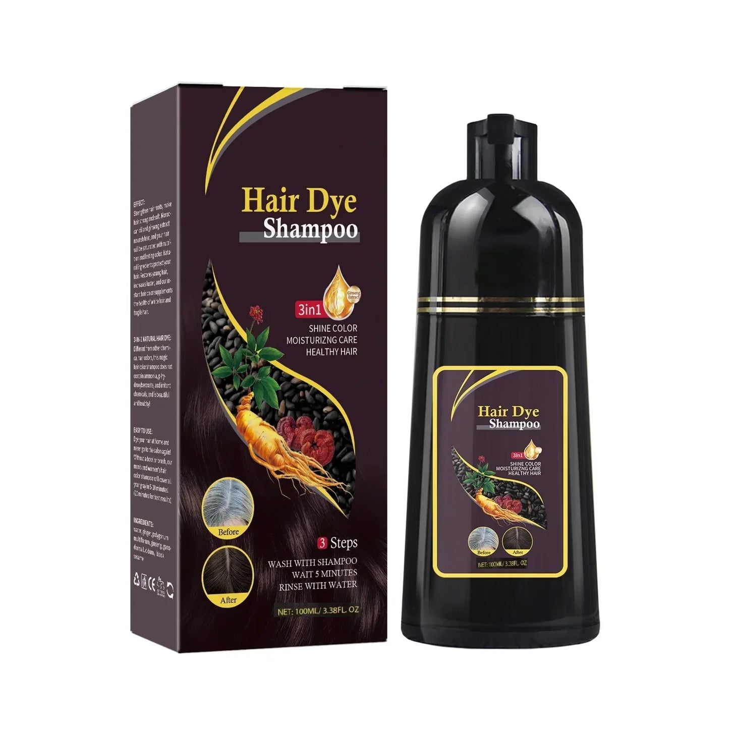 Nova Haarfärbemittel 3-in-1 Haarpflege Shampoo Natürliches Schnellweißhaar Gefärbtes Schwarzes Haarfärbemittel Dauerhafter Komfort Männer Frauen Haarpflege