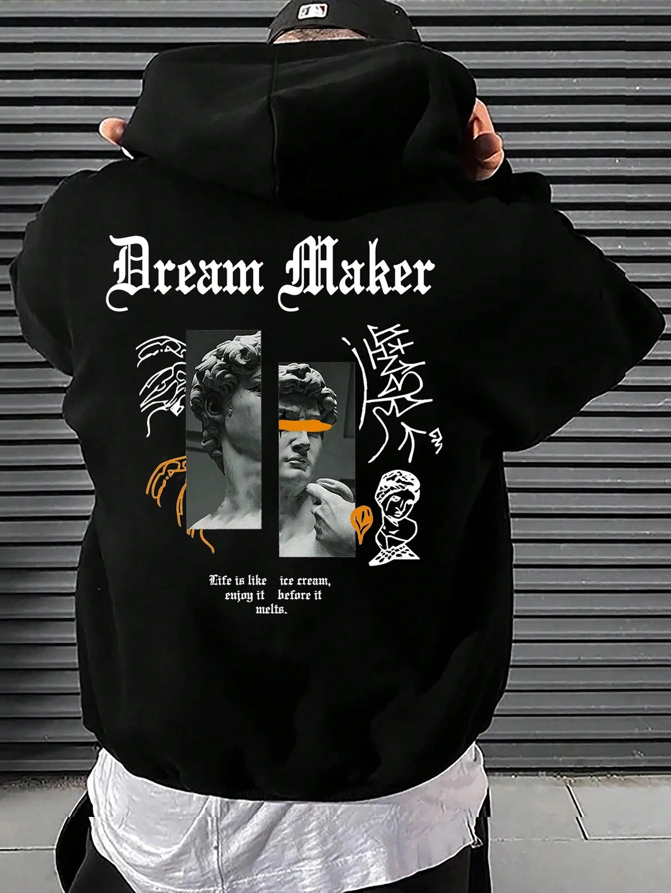 Dream Maker Brave Skulptur Muster Herren Kleidung Kreative Taschen Hoodies Hip Hop Herbst Streetwear Fleece Casual Herrenbekleidung