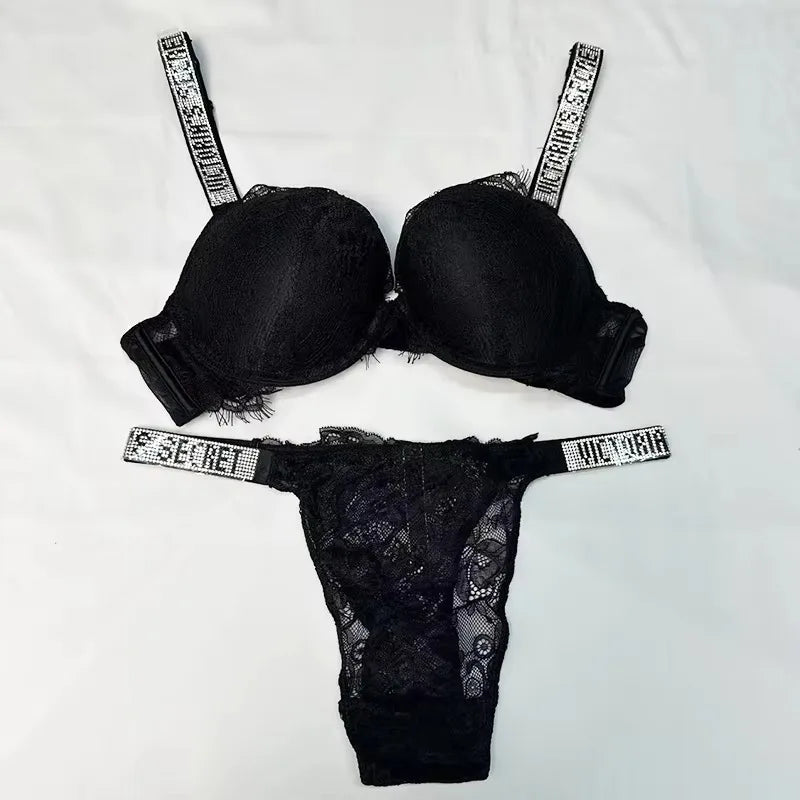 Neue V Damen Sexy BH und Höschen Set Bequemer Push-up Shapewear Verstellbarer Gepolsterter geraffter Spitzen Dessous Set
