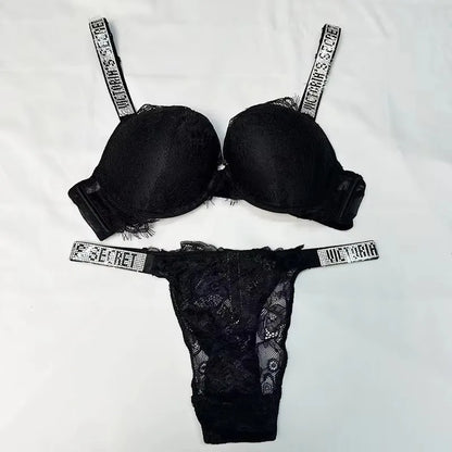 Neue V Damen Sexy BH und Höschen Set Bequemer Push-up Shapewear Verstellbarer Gepolsterter geraffter Spitzen Dessous Set