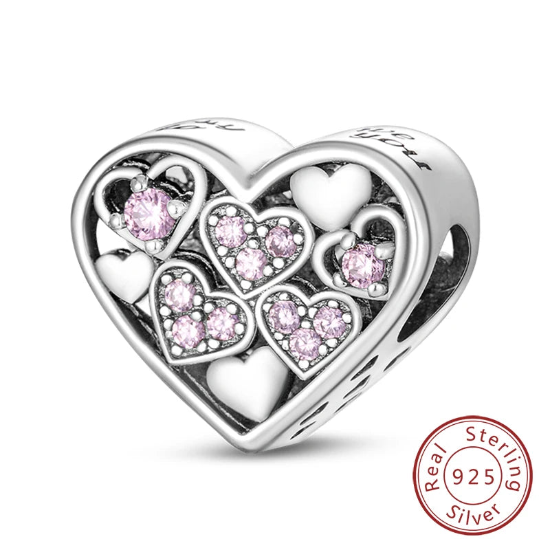 Charm 925 Sterling Silver Pink Pendant Charm Fit Original Charm Bracelet Necklace Beads DIY Jewerlry Accessories